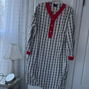 Men’s holiday flannel Striped Nightshirt with Red Accents
